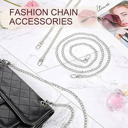 CooBigo 47" Purse Chain Strap Metal Shoulder Crossbody Bag Chain with Metal Buckles, Flat Chain Strap for Purse Handbag - color: Silver