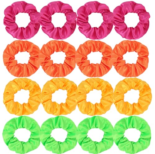 Semato 16 Pcs Neon Multicolored Satin Scrunchies Bridesmaid Proposal Gifts Hair Ties Scrunchies for Women Girls Bachelorette Party Favors - color: neon-multicolored
