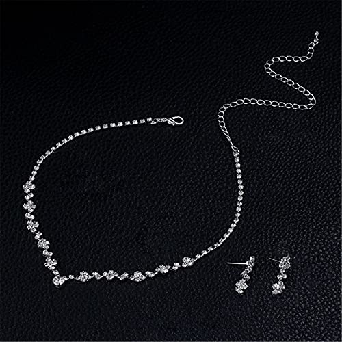 Silver Bridal Earrings and Necklace Set, Crystal Wedding Jewelry Set Gifts for Women