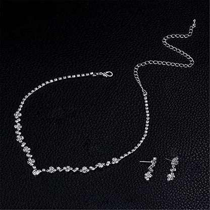 Silver Bridal Earrings and Necklace Set, Crystal Wedding Jewelry Set Gifts for Women