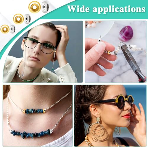 30Pcs Stainless Steel Stopper Beads for Charm Bracelets, Adjustable Slider Beads Spacer Beads Metal Loose Beads Gold and Silver 6/8/10mm with Insert Rubber Locating Rings for DIY Jewelry Making - color: Gold + Silver