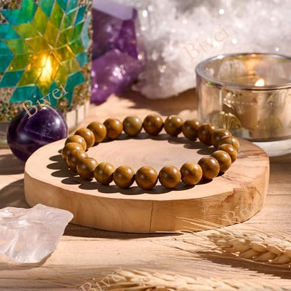 Bivei 8mm Beaded Bracelets for Women Handmade Semi Precious Natural Stone Stretch Elastic Jewelry Yoga Protection Gifts - color: Wood Grain Jasper-Steady Growth, size: Medium 6.8-7.3 inch