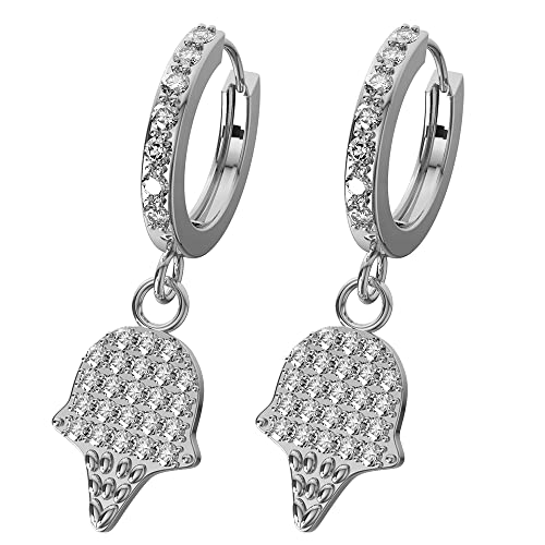 Micro Setting Cz Gemstone Ice Cream Dangling 20 Gauge 316L Surgical Steel Hinged Segment Clicker Huggie Earring, Cartilage, Helix Ring Piercing Jewelry - color: Steel, size: 8mm Diameter