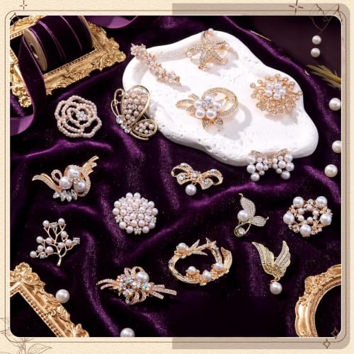 Sasylvia 16 Pcs Women Brooch Set Rhinestone Vintage Animal Insect Plant Pins Brooches Bulk for Christmas Women Girls Gifts - style: Pearl
