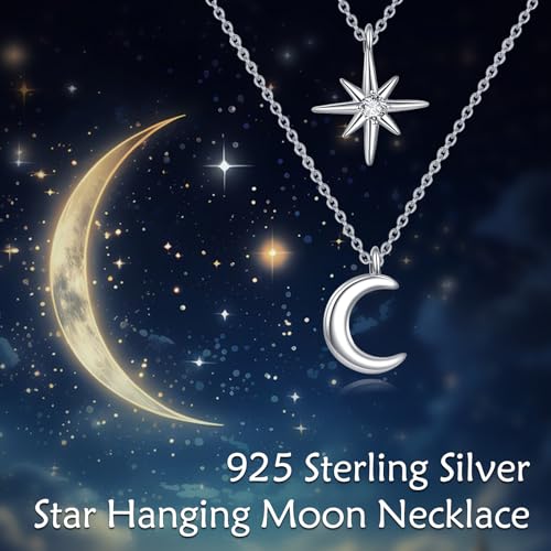LUHE Star Moon Necklace for Women Sterling Silver Moon Pendant Necklace Star Jewelry Gifts for Women - style: star moon 3