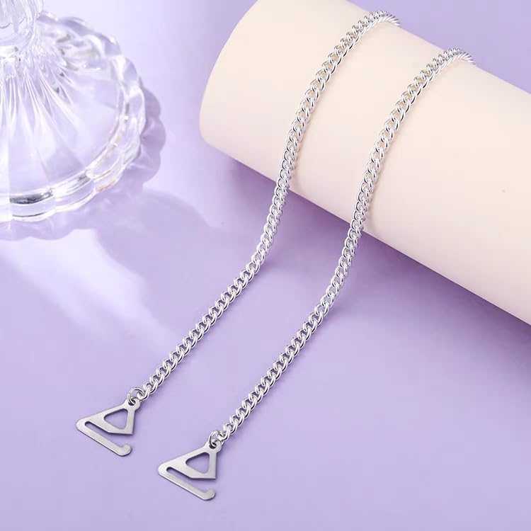 2PCS Adjustable Cuban Link Underwear Chain for Women Simple Bra Shoulder Strap Aesthetic Non-slip Lingerie Straps Bridal Wedding Dress Rave Party Festival Accessories Summer Body Jewelry - color: Silver