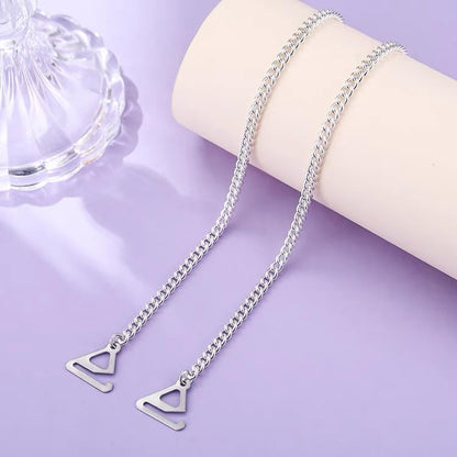 2PCS Adjustable Cuban Link Underwear Chain for Women Simple Bra Shoulder Strap Aesthetic Non-slip Lingerie Straps Bridal Wedding Dress Rave Party Festival Accessories Summer Body Jewelry - color: Silver