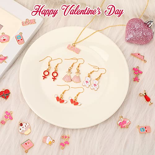 SANNIX 110Pcs Valentine's Day Charms Gold Enamel Jewelry Making Charm | Pink Pendants for Valentines Bracelet Necklace Earrings Making - style: Valentines Charms