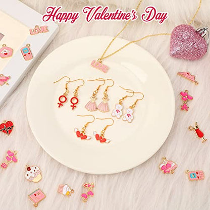 SANNIX 110Pcs Valentine's Day Charms Gold Enamel Jewelry Making Charm | Pink Pendants for Valentines Bracelet Necklace Earrings Making - style: Valentines Charms