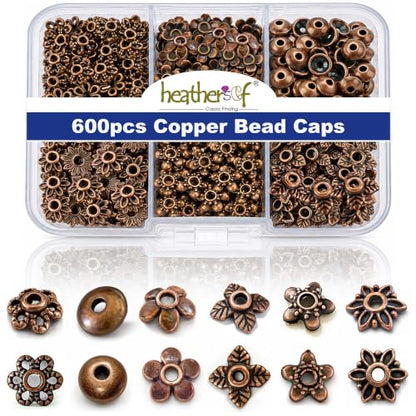 Heather's cf 600PCS Mixed Copper Metal Bead Caps for Jewelry Making, 6mm Flower Bead Caps Fit 8-10mm Beads, DIY Jewelry Making Supplies - color: Mixed Copper - 600Pc