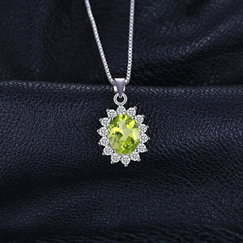 JewelryPalace Princess Diana Kate Middleton Natural Amethyst Citrine Garnet Peridot Topaz Created Ruby Sapphire Simulated Emerald Pendant Necklace for Women, 925 Sterling Silver Gemstone Jewelry Set - color: S-Sterling Silver-peridot