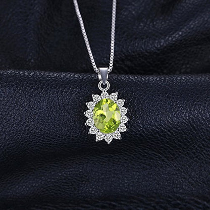 JewelryPalace Princess Diana Kate Middleton Natural Amethyst Citrine Garnet Peridot Topaz Created Ruby Sapphire Simulated Emerald Pendant Necklace for Women, 925 Sterling Silver Gemstone Jewelry Set - color: S-Sterling Silver-peridot