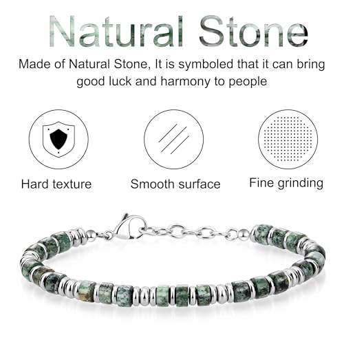 SIUMAL Mens Bracelet, Boho Stainless Steel Bracelets for Men, Beaded Bracelets, Jewelry Gifts for Husband, Father, Friends - color: Forest Green