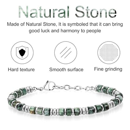 SIUMAL Mens Bracelet, Boho Stainless Steel Bracelets for Men, Beaded Bracelets, Jewelry Gifts for Husband, Father, Friends - color: Forest Green