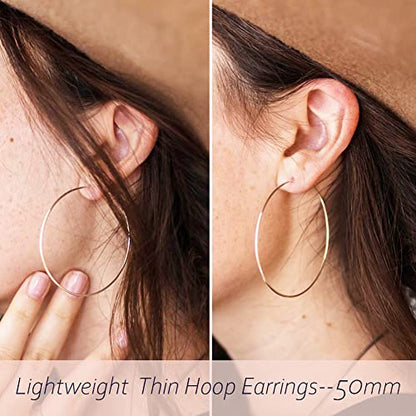 Multipack Dainty Large Thin Gold Hoop Earrings for Women Hypoallergenic Earrings Lightweight 30mm 50mm 60mm 70mm Gold/Silver/Rose Gold Hoop Earrings - style: 3 Pairs-50mm