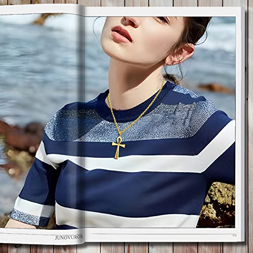 JUNOVUROS 18 to 28 Inches Rolo Chain Ancient Ankh Cross Pendant Necklace for Men Women Boys Girls 316L Stainless Steel with Large And Medium Sizes - color: A-Gold/Size: 1.77 '' * 0.98 ", style: 20 Inches