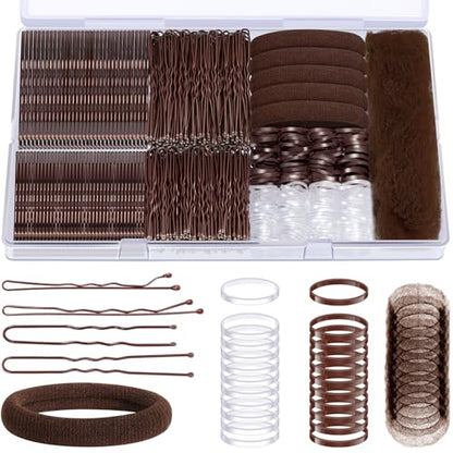 IKOCO 415pcs Bobby Pins Set, U Pins with Hair Ties and Hair Net, Brown | Strong Hold, Snag-Free, No Damage, Smooth Edges, Dance Competition & Ballet Ready, Ideal for Updos, Bun & Daily Styling - color: Brown