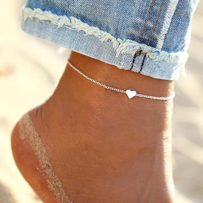 ChicSilver Personalized 925 Sterling Silver Tiny Heart/Moon/Star/Sun/Dot/Triangle Anklets Simple Dainty Foot Jewelry for Women, Silver/Gold Plated/Rose Gold Plated - style: Silver Heart Custom