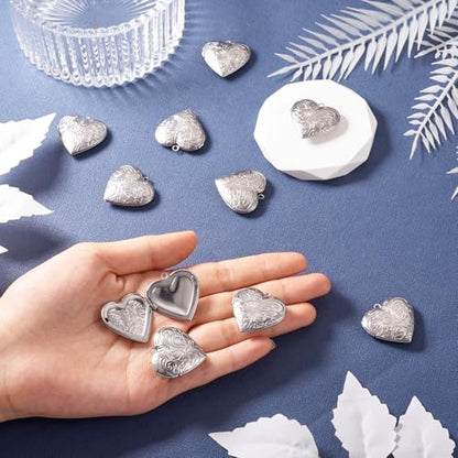 10Pcs 316 Stainless Steel Locket Pendants Silver Heart Photo Frame Charms Heart Locket Charms for Necklaces DIY Memorial Necklace Making - color: Stainless Steel Color, Heart