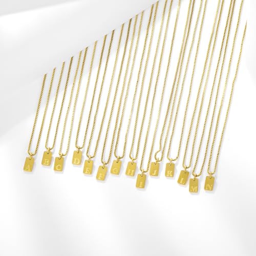 Gold Plated Square Initial Necklace Waterproof A-Z Letter Pendant on Thin Chain - Dainty, Stackable Jewelry for Women - color: Golden-G, size: F