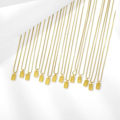 Gold Plated Square Initial Necklace Waterproof A-Z Letter Pendant on Thin Chain - Dainty, Stackable Jewelry for Women - color: Golden-H, size: F