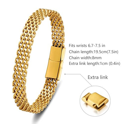 Mens Bracelet-Stainless Steel Magnetic Clasp Franco Chain Bracelets for Men - color: C-Gold