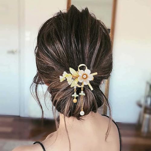 A Pair Wedding Hair Clips, Handmade Floral Design Crystal Hair Clips Pearl Barrettes, Rhinestones Flower Clips Pearl Headpieces Hair Pins Hair Accessories for Women Girls (White Flower) - color: White Flower