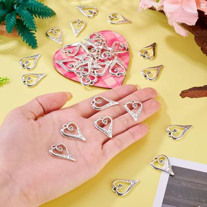 Elecrelive Crystal Heart Charms Rhinestone Heart Pendants Valentine Charms for Necklace Bracelet Earring Wedding Jewelry - color: Antique Silver