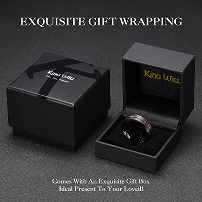 King Will Mens 8mm Cross Groove Tungsten Carbide Wedding Ring | Rose Gold, 8mm, Grooved, Comfort Fit, Cross design, Everyday Wear - color: Black Rainbow 8mm