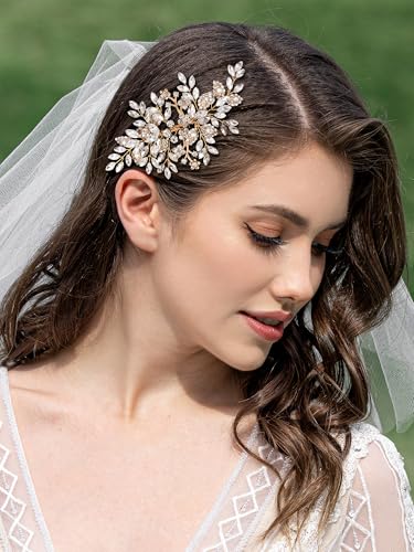 SWEETV Rhinestone Wedding Hair Comb Crystal Hair Pieces Bridal Side Combs Elegant Bride Hair Accessories Wedding Hair Clip for Women Girls Bridesmaid | Rhinestone Hair Pieces Crystal Bridal Side Combs Elegant Wedding Hair Clip Wedding Hair Pieces for Wome
