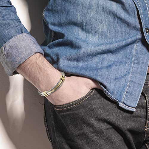 COOLSTEELANDBEYOND Men Women Stainless Steel Twisted Cable Adjustable Cuff Bangle Bracelet - color: B-Metal Color: Silver & Gold