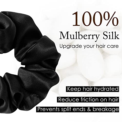 OLESILK 100% Mulberry Silk-Scrunchies for Hair Sleep, Women Grils Silk Hair Ties for Frizz & Breakage Curly Hair, No Damage, Elastics Ponytail Holder, 3 Pack - color: 3pcs, Taupe-Gold-Light Plum