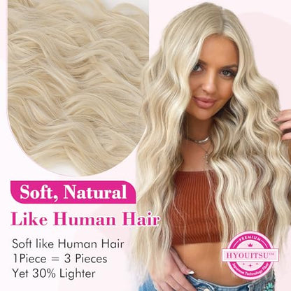 REECHO Blonde Hair Extensions, 20” Single Piece Clip in Hair Extensions Thick Long Beach Wavy Natural Soft Synthetic Hairpieces for Women, Cool Light Blonde - color: Cool Light Blonde - Wavy, size: 20 Inch (Pack of 1)