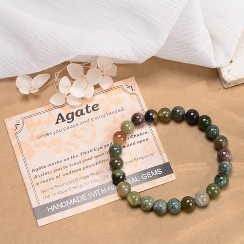 MASSIVE BEADS Handmade Yoga Stretch Elastic Bracelet Natural Stone Crystal Healing Power Energy Gifts for Unisex Adult 4mm 6mm 8mm 10mm - color: Indian Agate(Peaceful), size: 6mm