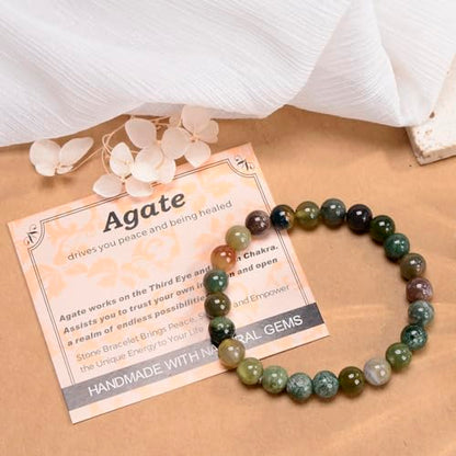 MASSIVE BEADS Handmade Yoga Stretch Elastic Bracelet Natural Stone Crystal Healing Power Energy Gifts for Unisex Adult 4mm 6mm 8mm 10mm - color: Indian Agate(Peaceful), size: 4mm