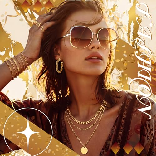 Ecally Bohemian Western Jewelry Turquoise Set Women Country Pendant Long Choker Layered Bracelets Earrings Ring for Women - color: Gold, style: Versatile
