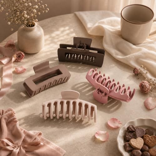 TOCESS Pink Brown Large Claw Clips: 8 Pack 4.3" Neutral Matte Hair Clips | Strong Hold Jumbo Jaw Clips for Thick, Thin, Curly & Fine Hair Women Pink, Apricot, Mocha and Dark Brown - color: Milk Tea, Agarwood, Sakura, Misty Rose