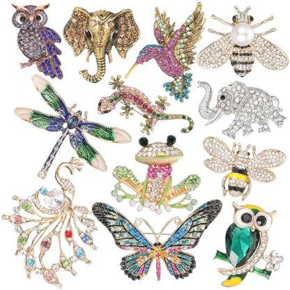 12pcs Women Brooches Bulk Set,Rhinestone Crystal Vintage Brooch Pins,Retro Broches Pin for Women Mother's Day Gifts Christmas Gifts - style: Animal