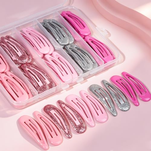 Teenitor 50Pcs Hair Barrettes Pink Snap Hair Clips, 2 Inch Hair Barrettes Hair Clips for Women Hair Barrettes for Women with Glitter Pink - color: Pink/Light Pink/Hot Pink/Glitter Silver/Glitter Pink