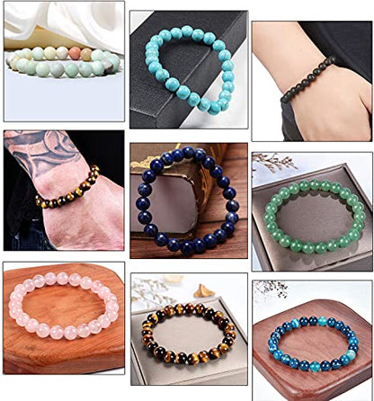 Jewdreamer 12Pcs Natural Stone Beaded Bracelets for Women Men Semi-Precious Gemstones Bracelets Crystal Beaded Bracelet Unisex Adjustable Stretch Bracelets 8MM