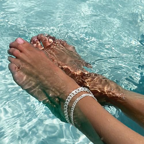 Ankle Bracelets for Women Waterproof 14K Gold/Silver Plated Chain Anklets | Trendy Gold Anklets,Layered 14K Gold Plated Stackable Chunky Cuban Link Chain Anklet Bracelet Set,Summer Beach Jewelry Gift - color: 2 cuban-sl