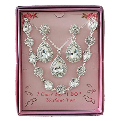Bridesmaid Jewelry Set for Women,Pendant 18K Gold & Silver & Rose Gold Pendant Necklace Earrings Bracelet Set,Dainty Gift for Wedding/Proposal/Party/Anniversary - color: SILVER - 8 SETS