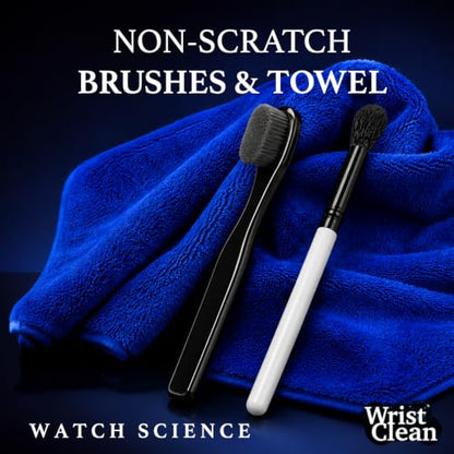 Royal Watch Cleaning Kit | (1x) Watch Cleaner Foam 100ML, (1x) Large Drying Towel, (2x) Non-scratch Brushes, (1x) Microfiber Pouch | USA Made (5 piece Set) | Science Formulation for Gentle Care | Special in-house Formulation for Reducing Scratches During