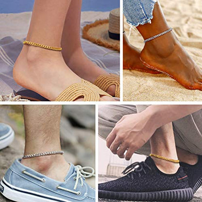 PROSTEEL Ankle Bracelets for Women, Silver/Gold/Black, Waterproof Anklets | Waterproof, Stainless Steel, Summer Beach Jewelry, Durable & No Tarnish, Come with Gift Box, 8-10.5" Adjustable, Plus Size - color: B: silver-cuban chain-4.8mm