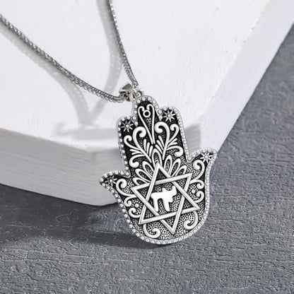 Hamsa Necklace 925 Sterling Silver Evil Eye/Lotus Flower/Star of David/Chai/Yin Yang Hamsa Hand Pendant Jewelry Hand of Fatima Gifts for Women - style: Chai-1