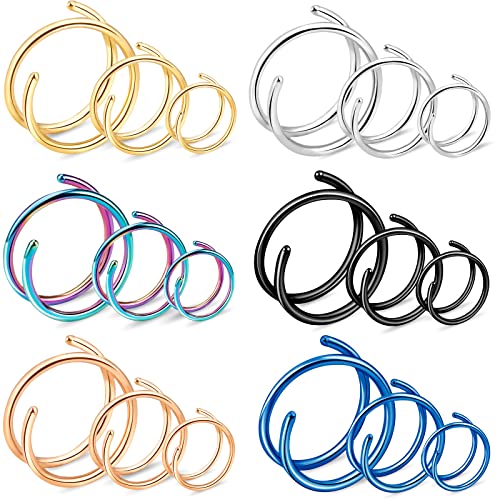 20G Double Nose Ring Hoop for Single Piercing - 2-36 Pcs Jewelry for Women - color: 18 Pcs