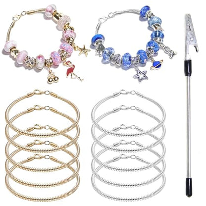 Exway 10 Pcs Snake Charm Bracelet Chain 7.5 Inch Gold and Silver Charm Bracelet Kit Snake Chain Bracelets Chain for Christmas DIY Women Jewelry Making Gifts - color: gold+silver, size: 7.5in