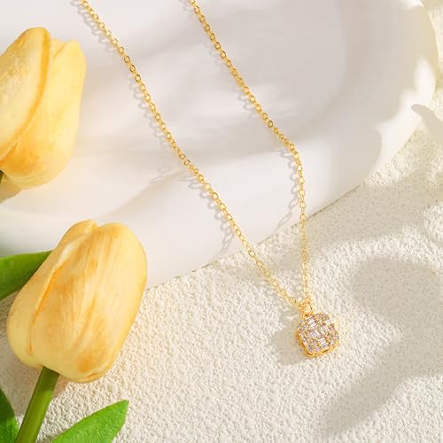 Starain Heart Necklaces for Women Dainty Cubic Zirconia Love Heart Pendant Necklace 18K Gold Plated Chain Trendy Stuff Jewelry - color: D Gold Rectangle Necklace
