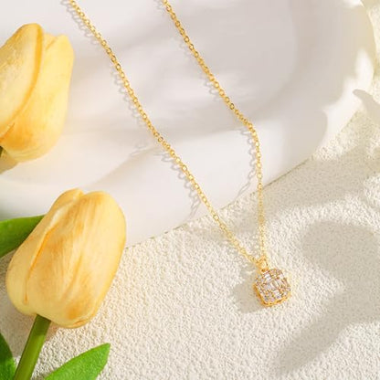 Starain Heart Necklaces for Women Dainty Cubic Zirconia Love Heart Pendant Necklace 18K Gold Plated Chain Trendy Stuff Jewelry - color: D Gold Rectangle Necklace