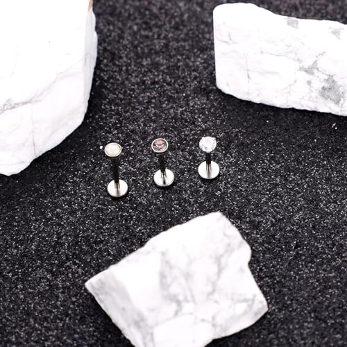 16G 18G 20G 3PCS G23 Titanium Push in Labret Monroe Stud Threadless Lip Ring Opal CZ Nose Stud Pure Titanium for Sensitive Skin Cartilage Helix Tragus Earrings Stud 6MM 8MM 10MM - style: 18G-Sliver